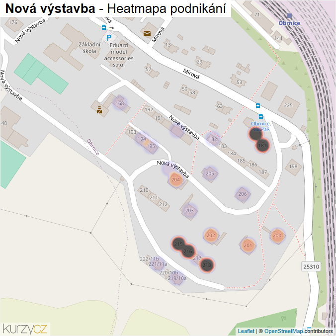 Mapa Nová výstavba - Firmy v ulici.
