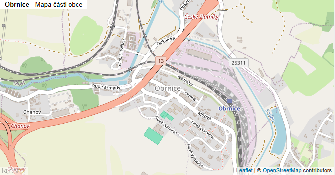 Obrnice - mapa části obce