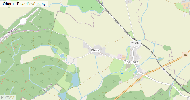 Obora - záplavové mapy stoleté vody