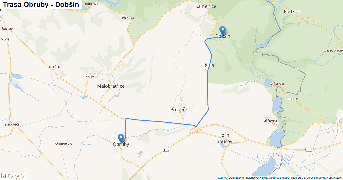 Obruby-Dobšín, mapa trasy