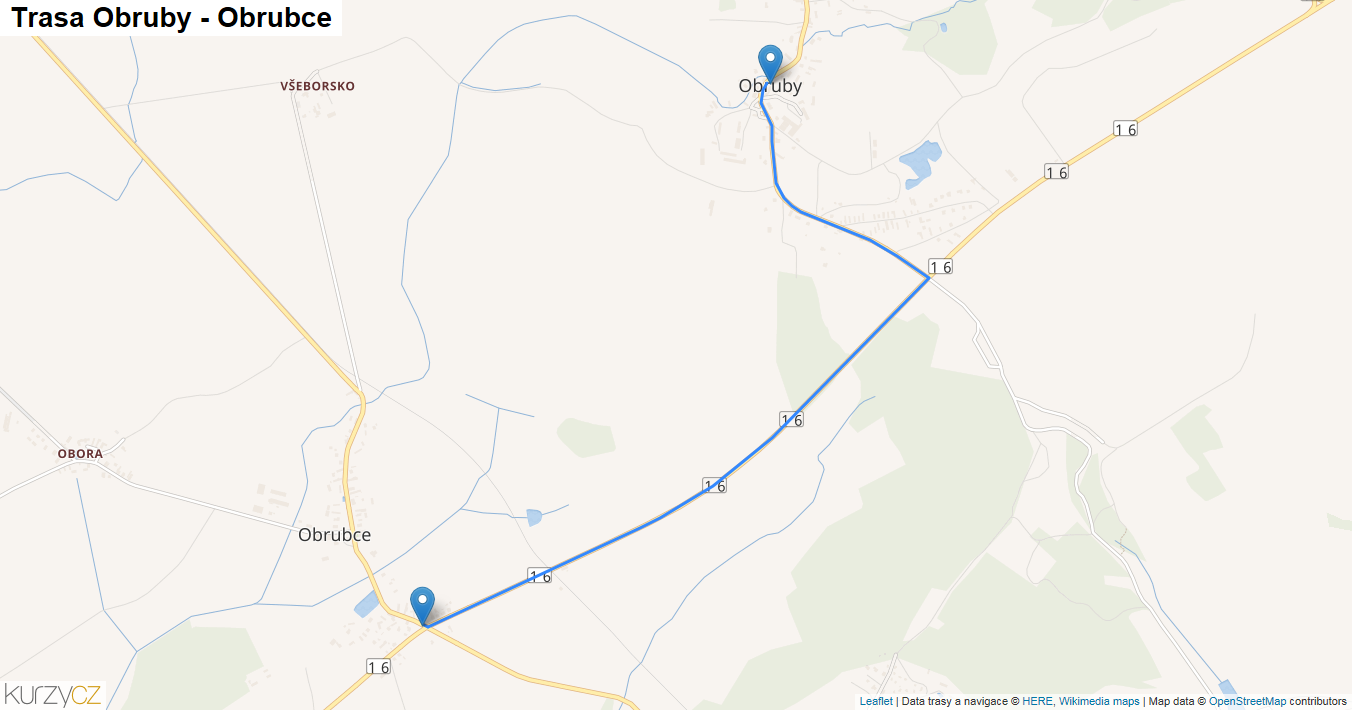 Obruby-Obrubce, mapa trasy
