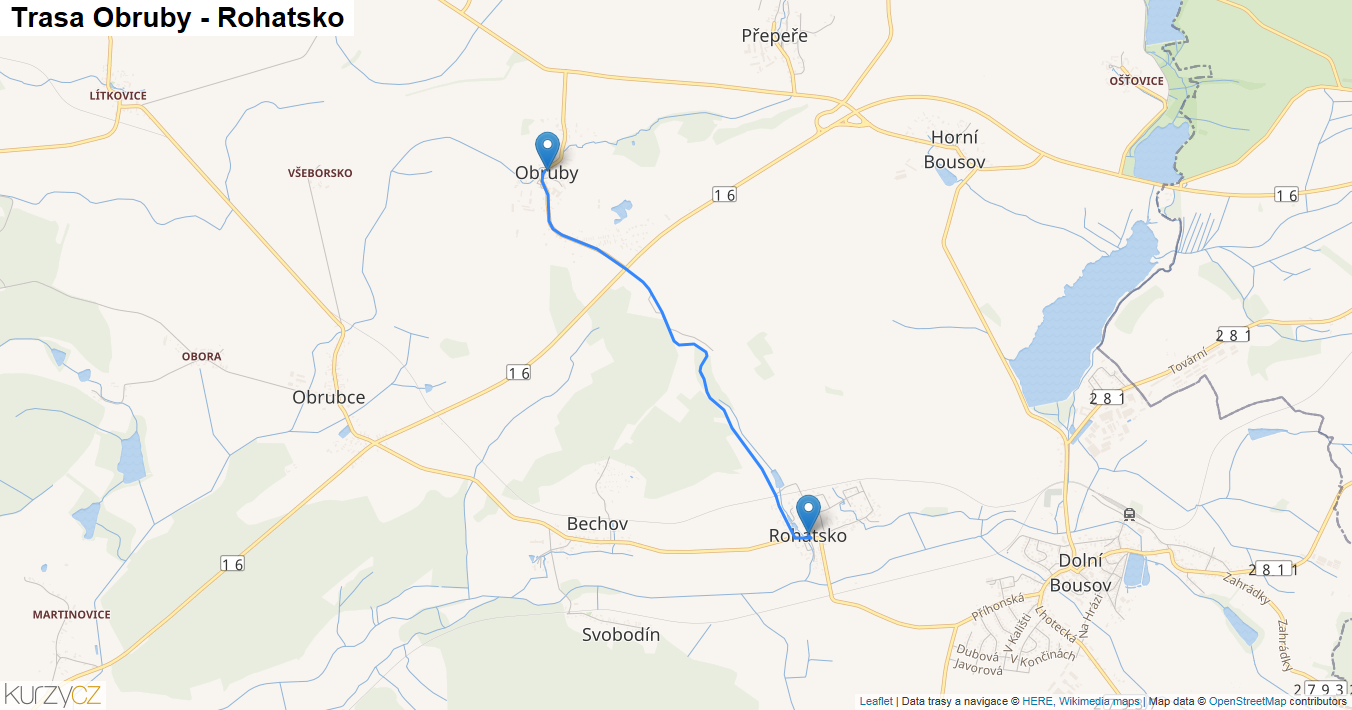 Obruby-Rohatsko, mapa trasy