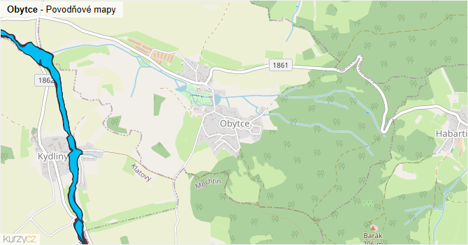 Obytce - záplavové mapy stoleté vody
