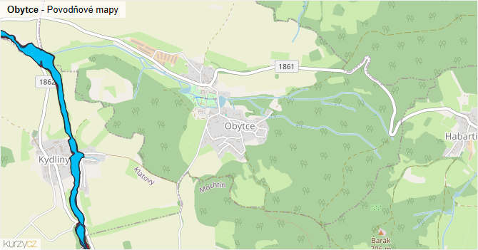 Obytce - záplavové mapy stoleté vody