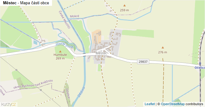 Městec - mapa části obce