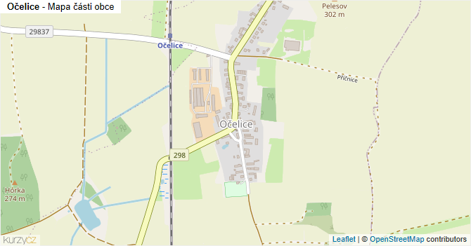 Očelice - mapa části obce