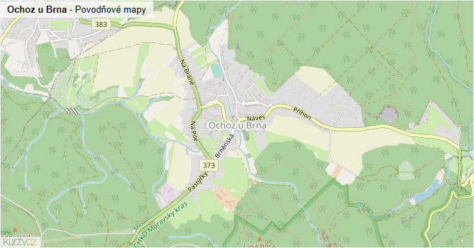 Ochoz u Brna - záplavové mapy stoleté vody