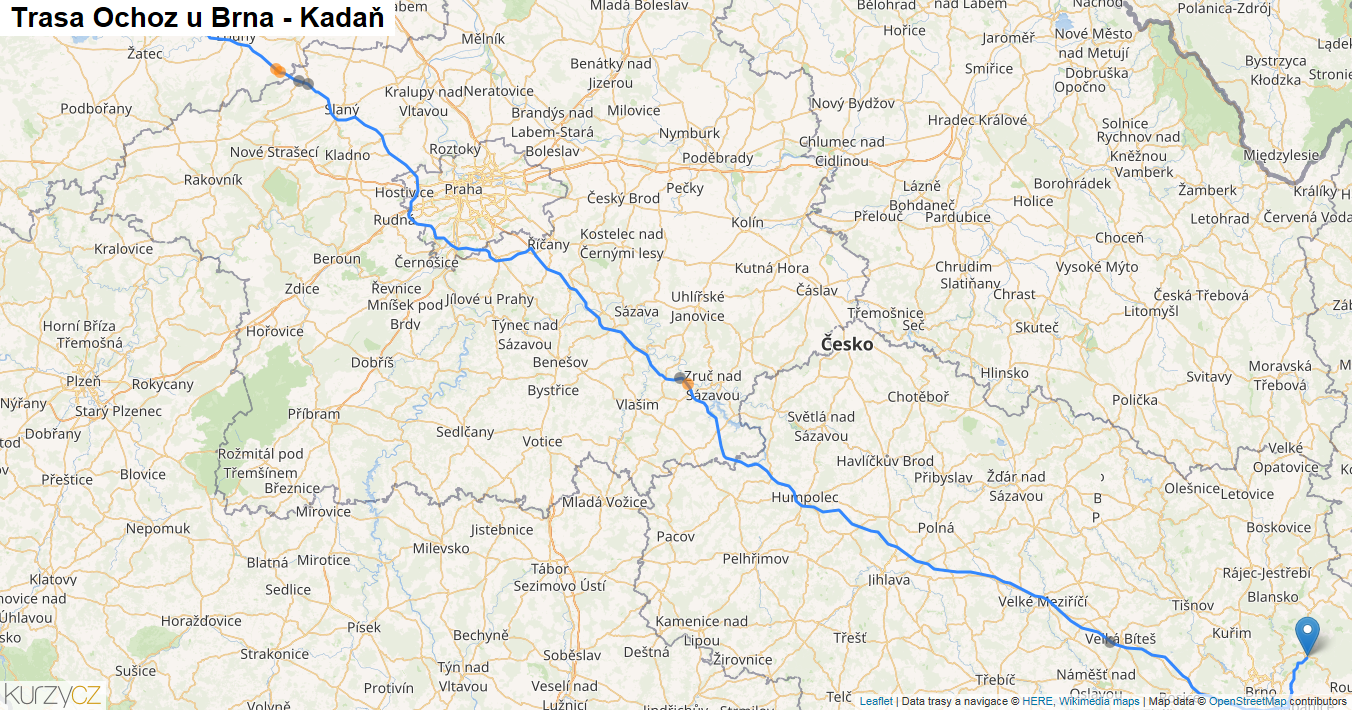 Ochoz u Brna-Kadaň, mapa trasy