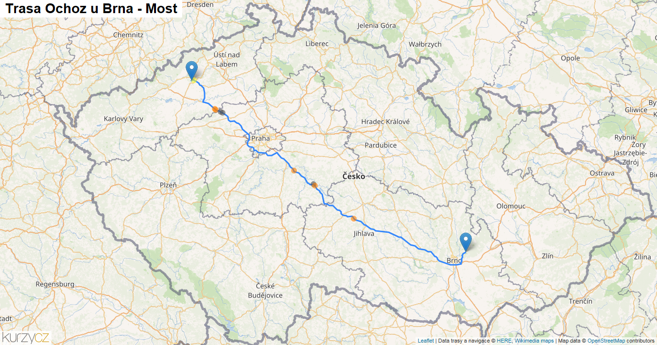 Ochoz u Brna-Most, mapa trasy