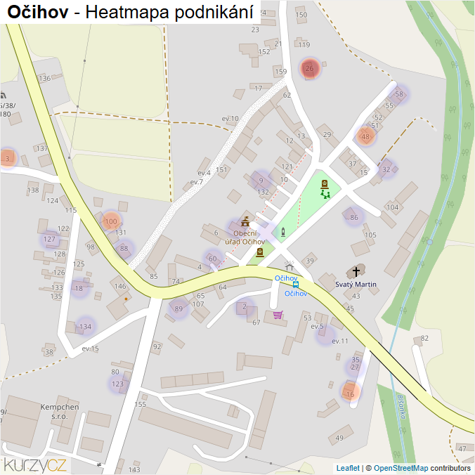 Mapa Očihov - Firmy v části obce.