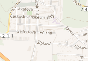 Větrná v obci Odolena Voda - mapa ulice