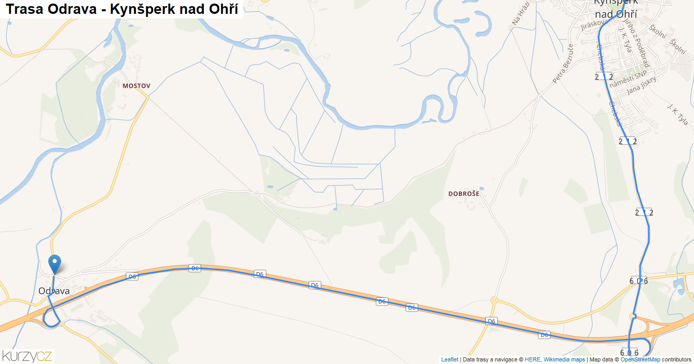 Odrava-Kynšperk nad Ohří, mapa trasy