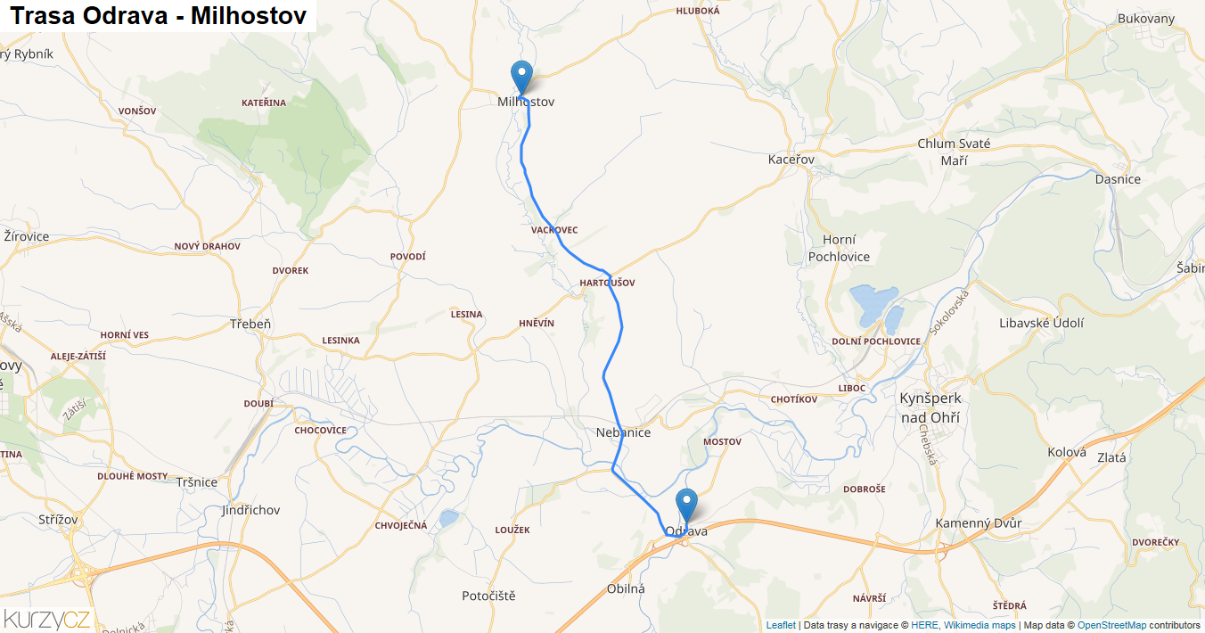 Odrava-Milhostov, mapa trasy