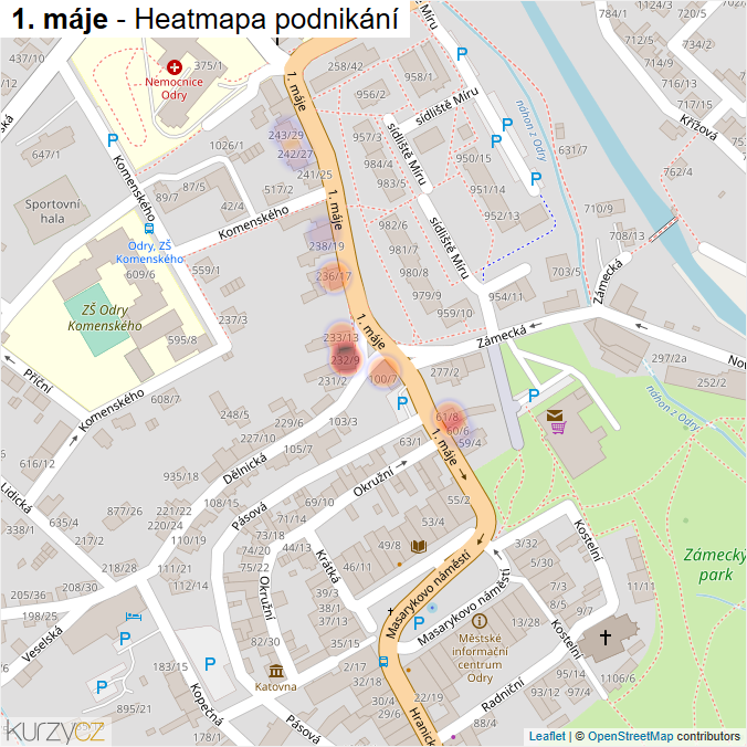 Mapa 1. máje - Firmy v ulici.