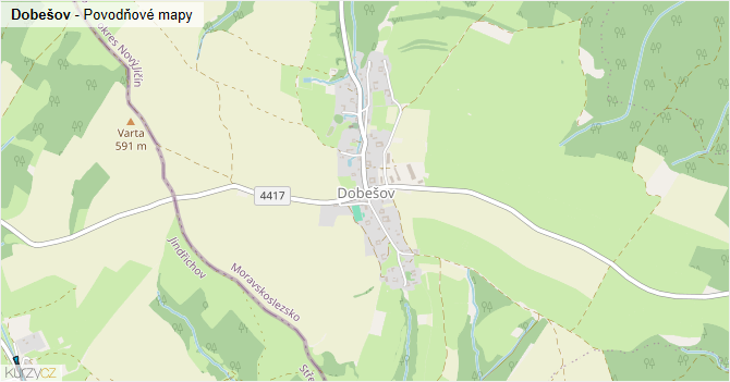Dobešov - záplavové mapy stoleté vody