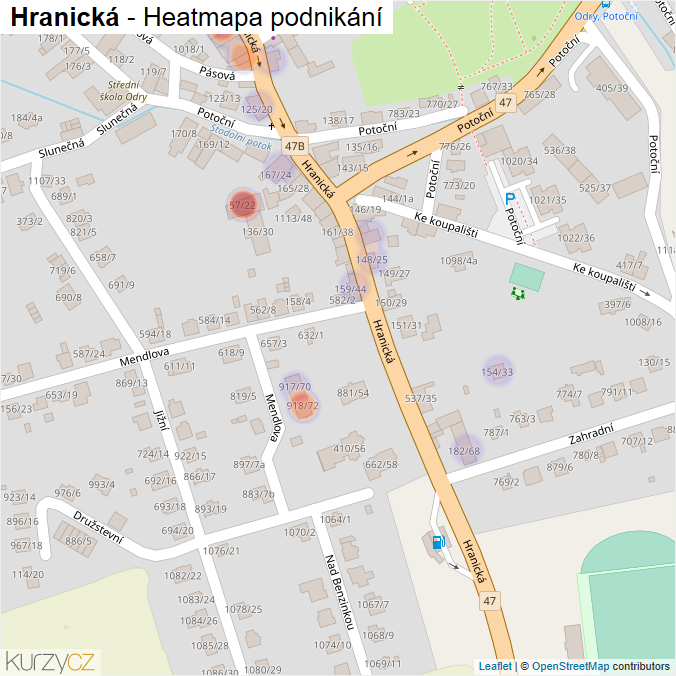 Mapa Hranická - Firmy v ulici.