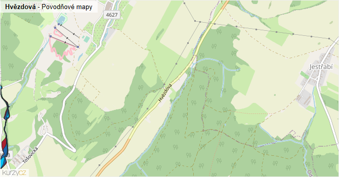 Hvězdová - záplavové mapy stoleté vody
