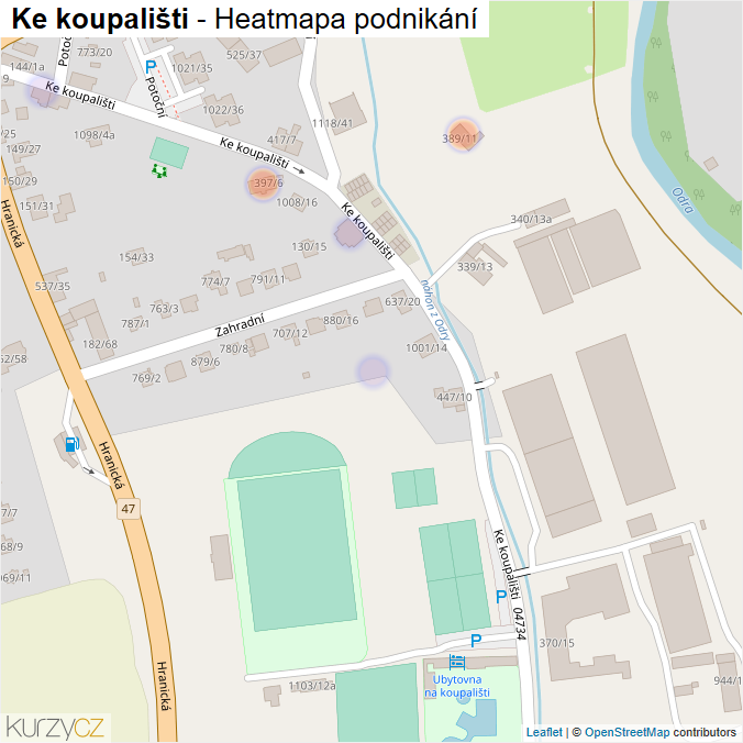 Mapa Ke koupališti - Firmy v ulici.