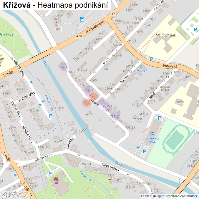 Mapa Křížová - Firmy v ulici.