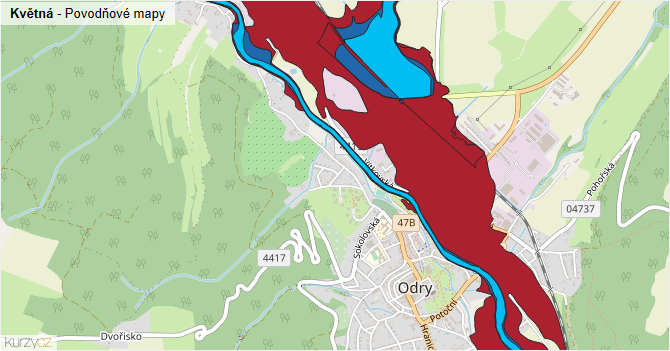 Květná - záplavové mapy stoleté vody