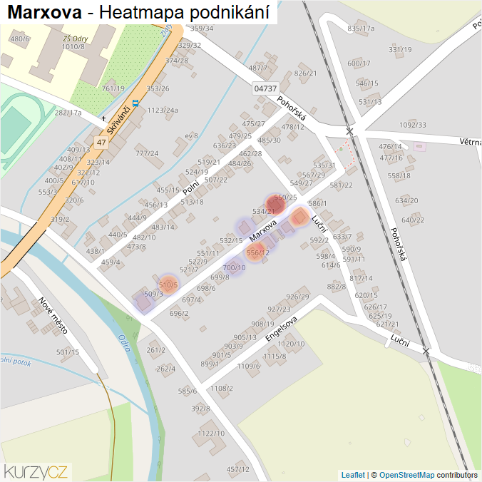 Mapa Marxova - Firmy v ulici.