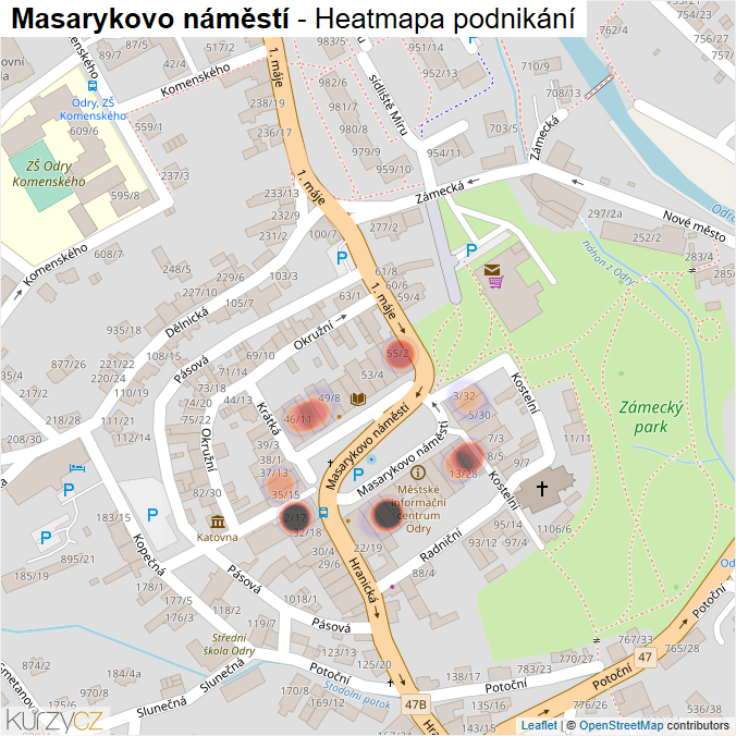 Mapa Masarykovo náměstí - Firmy v ulici.