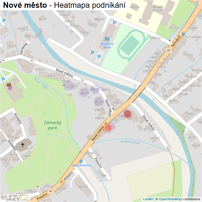 Mapa Nové město - Firmy v ulici.