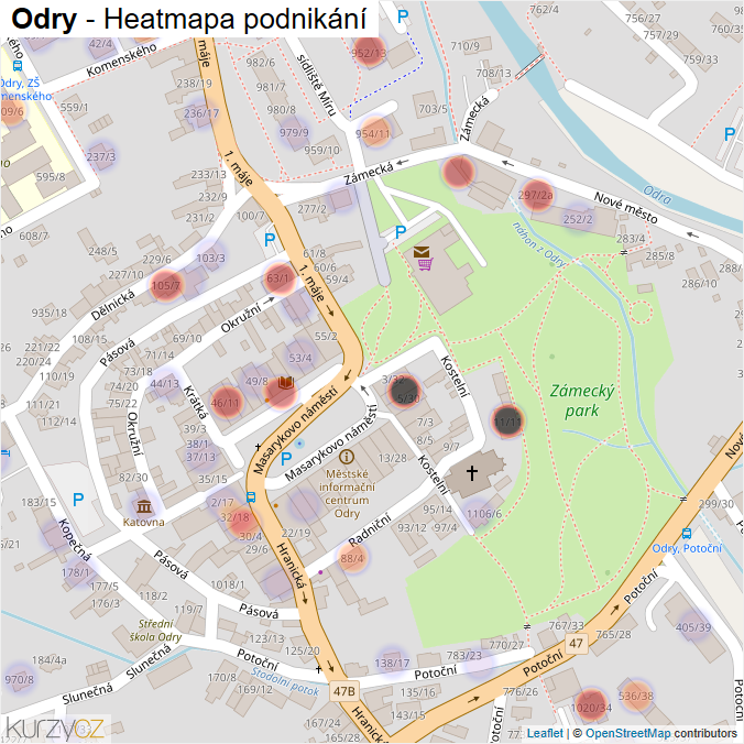 Mapa Odry - Firmy v části obce.