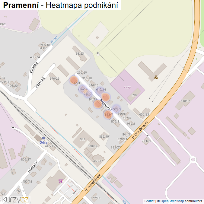 Mapa Pramenní - Firmy v ulici.