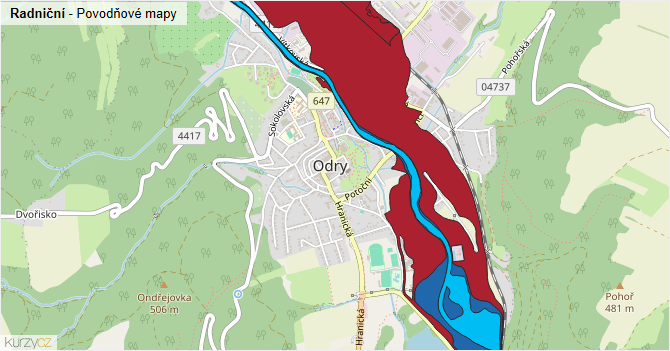 Radniční - záplavové mapy stoleté vody