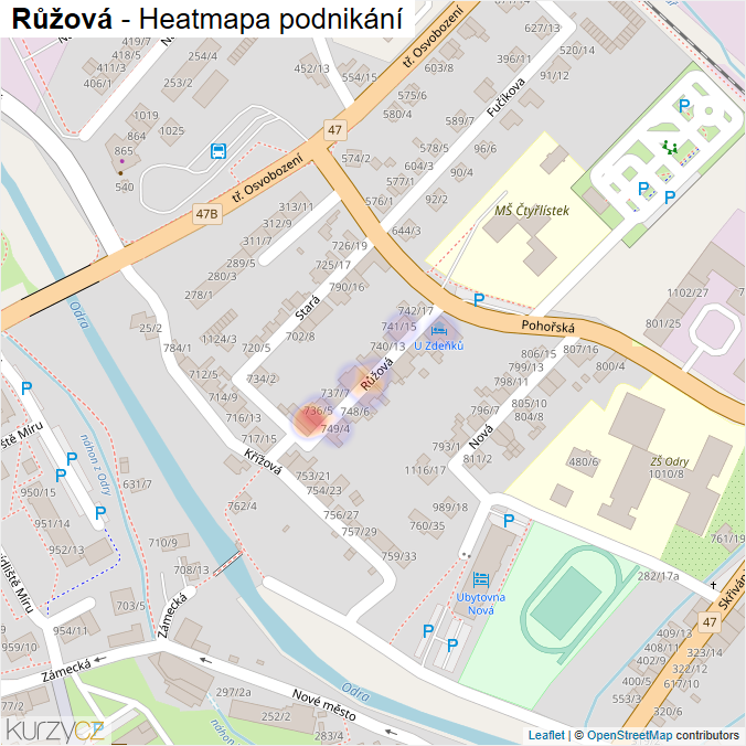 Mapa Růžová - Firmy v ulici.
