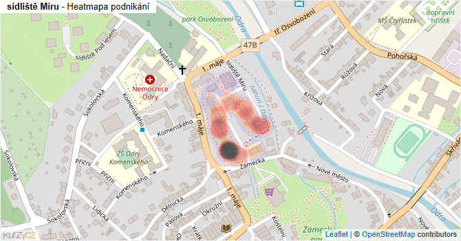 sídliště Míru - mapa podnikání