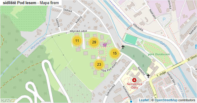 sídliště Pod lesem - mapa firem
