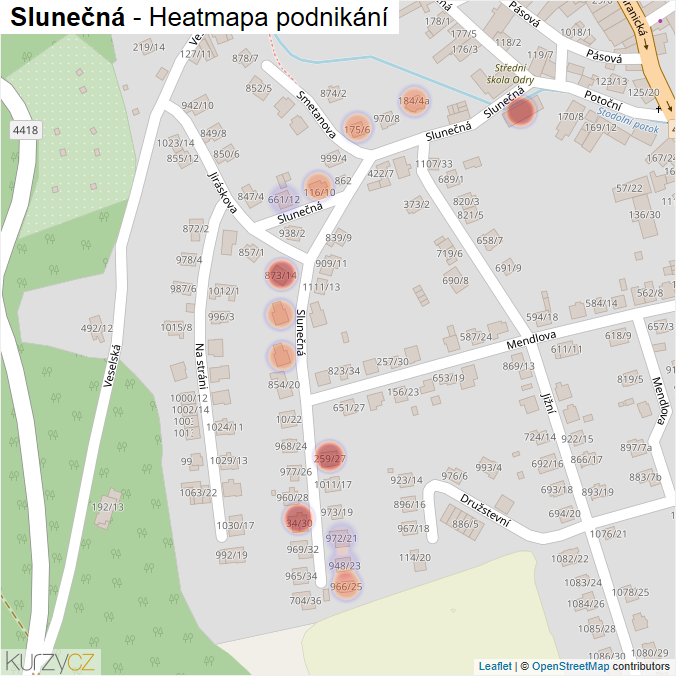 Mapa Slunečná - Firmy v ulici.