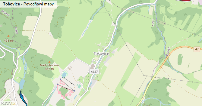 Tošovice - záplavové mapy stoleté vody