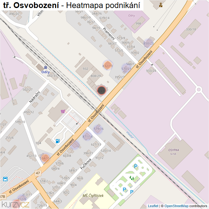 Mapa tř. Osvobození - Firmy v ulici.