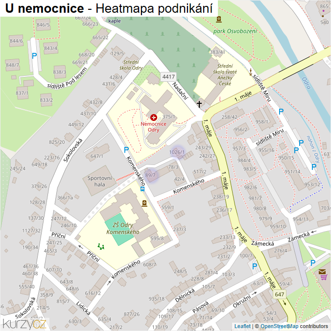 Mapa U nemocnice - Firmy v ulici.