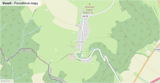 Veselí - záplavové mapy stoleté vody