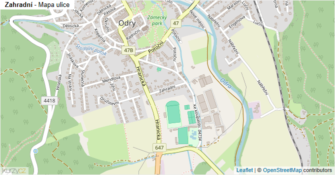 Zahradní - mapa ulice
