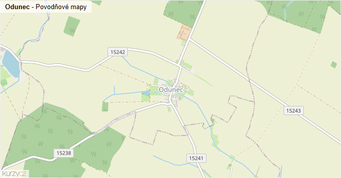 Odunec - záplavové mapy stoleté vody