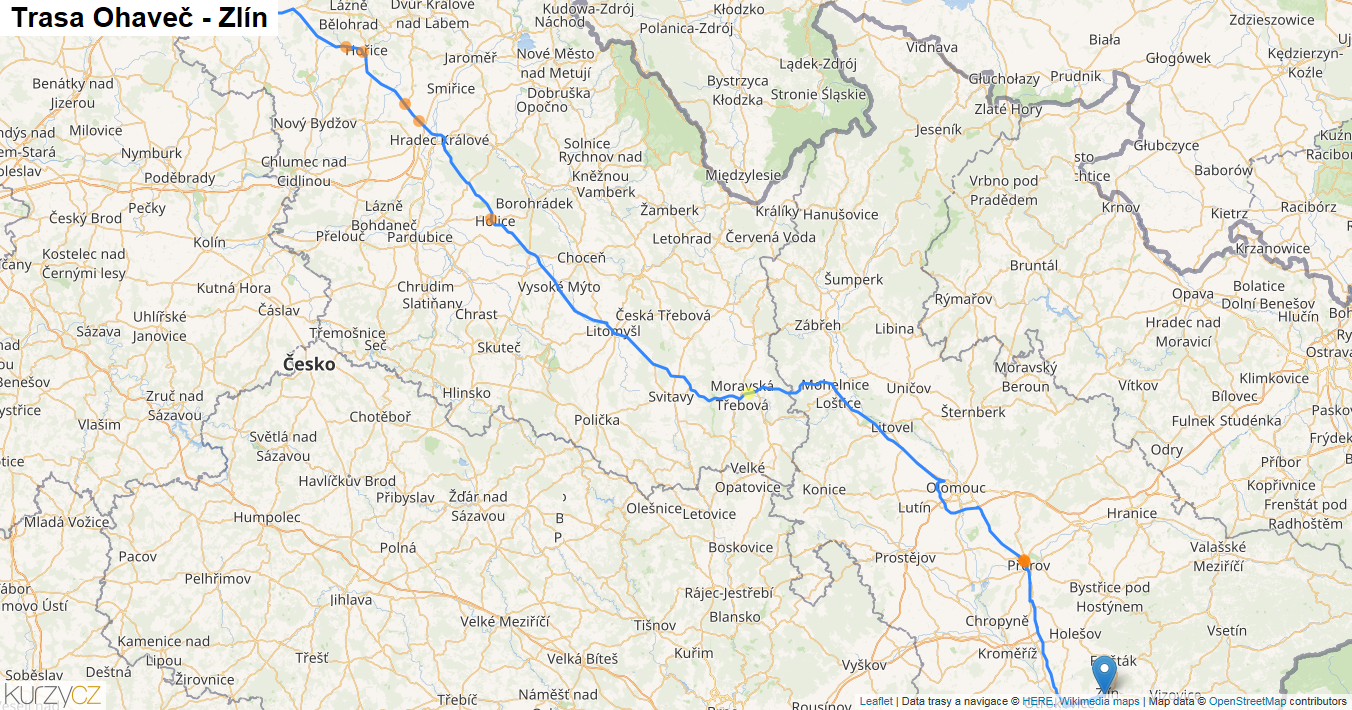 Ohaveč-Zlín, mapa trasy