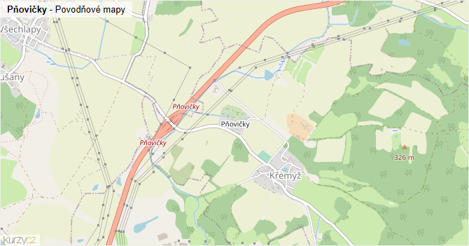 Pňovičky - záplavové mapy stoleté vody