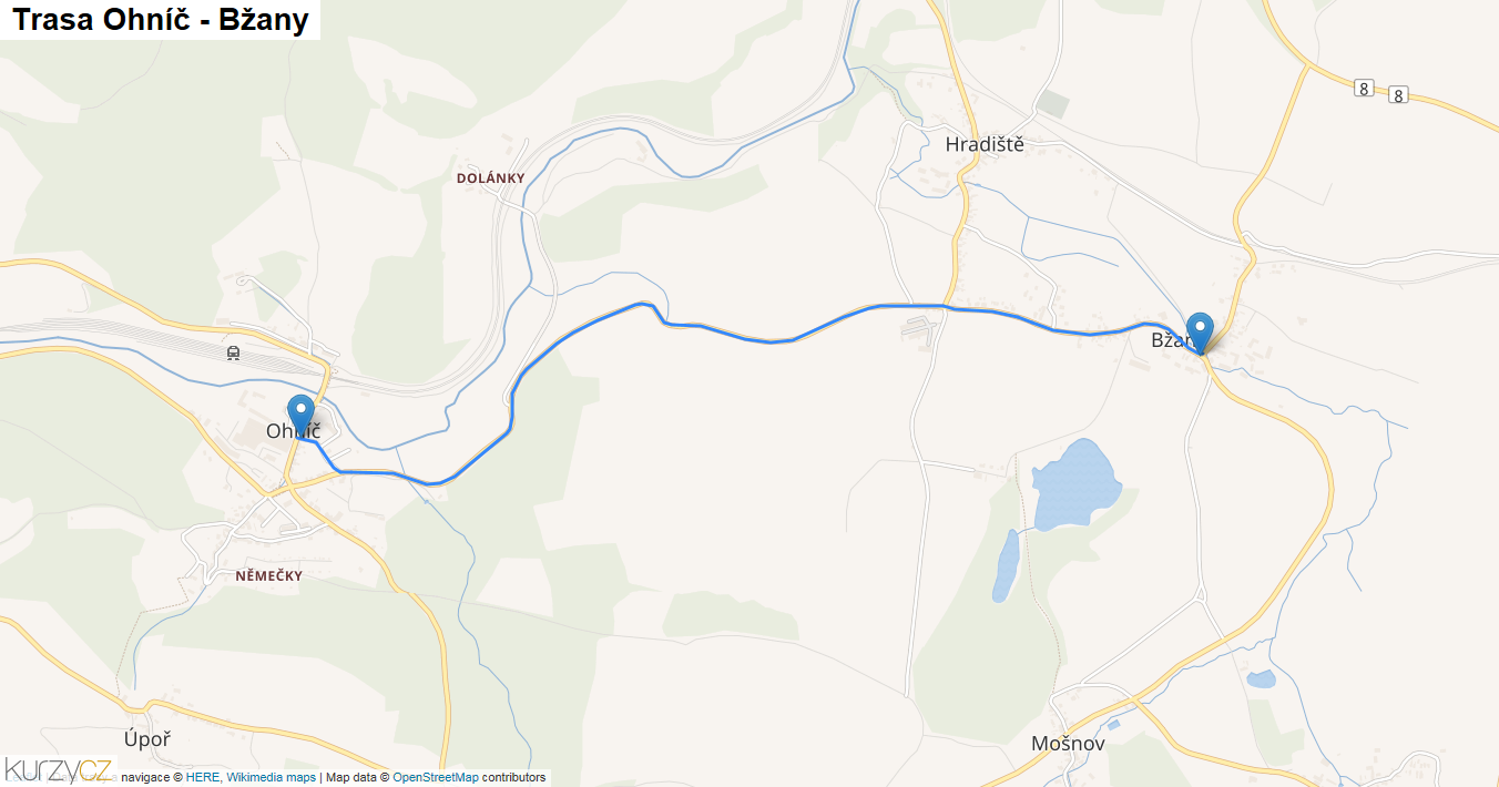 Ohníč-Bžany, mapa trasy