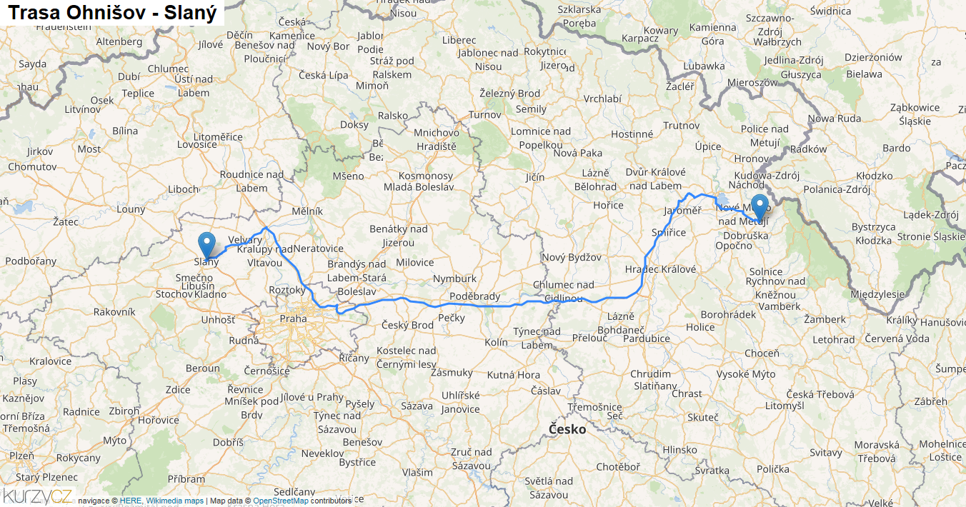 Ohnišov-Slaný, mapa trasy