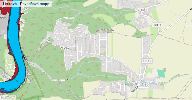 Lísková - záplavové mapy stoleté vody