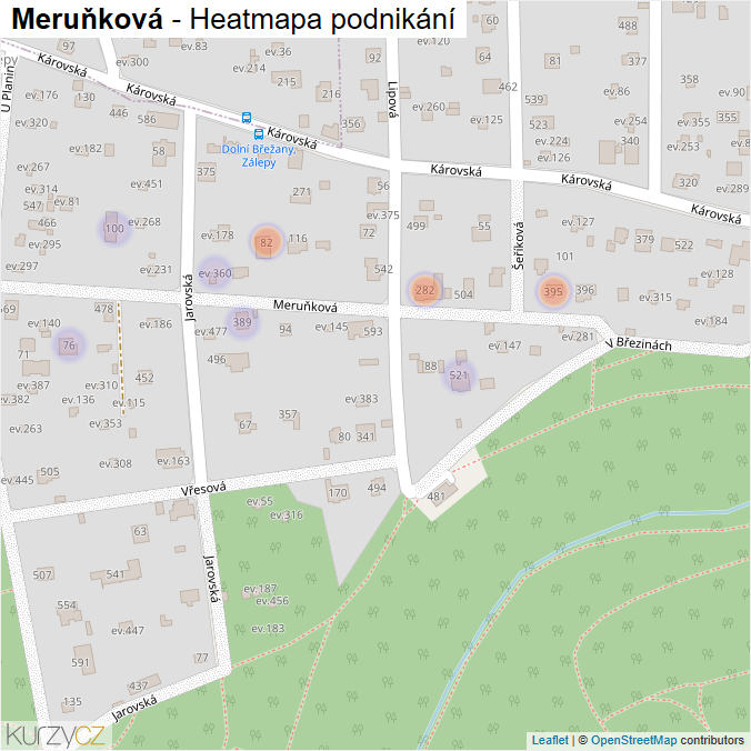 Mapa Meruňková - Firmy v ulici.