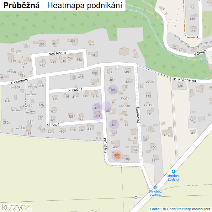 Mapa Průběžná - Firmy v ulici.
