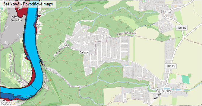 Šeříková - záplavové mapy stoleté vody