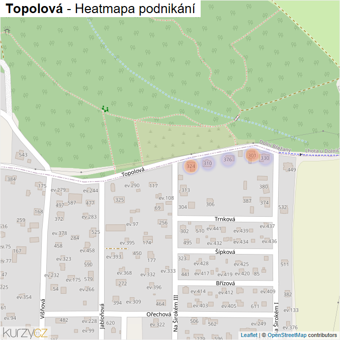 Mapa Topolová - Firmy v ulici.