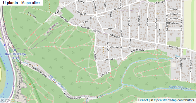 U planin - mapa ulice